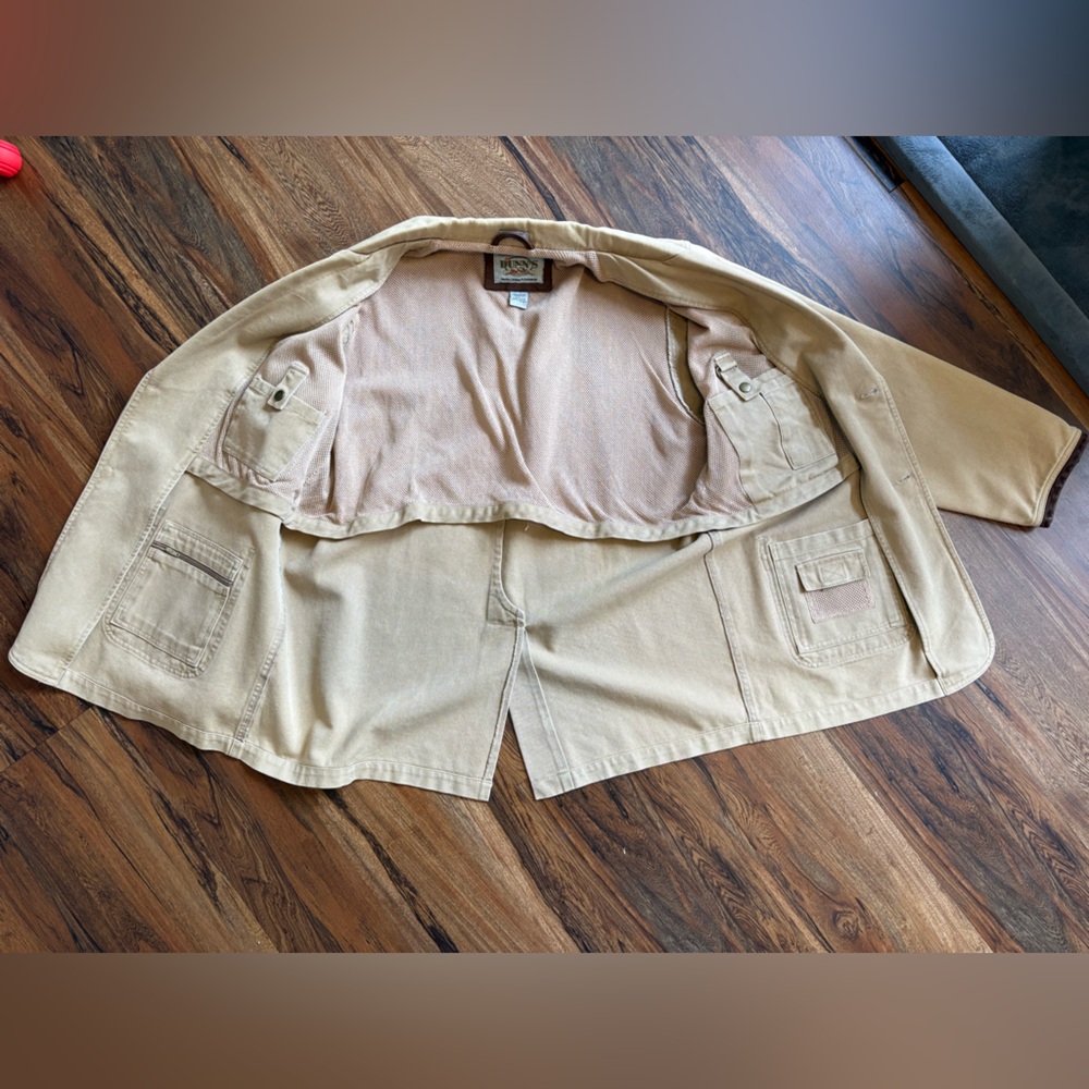Dunn’s Supply Khaki Hunting Outdoor Shooting Jacket  100% Cotton Elbow Patches L - Picture 3 of 10